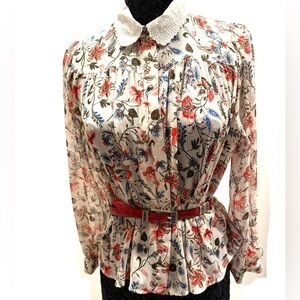 NWOT Zara Embroidered color, floral pattern long sleeve blouse.